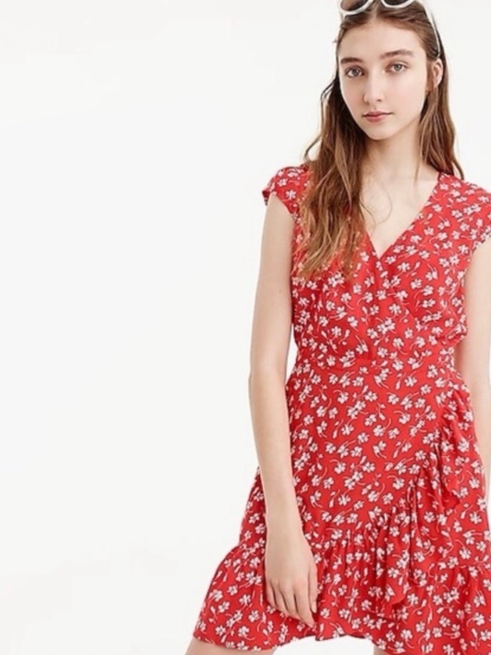 J. Crew Red Floral Wrap-Style Mini Dress